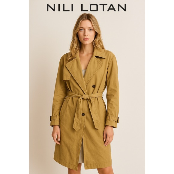 Nili Lotan Jackets & Blazers - Nili Lotan Women's XL Classic Tan Double Breasted Belted Trench Coat Luxury Chic